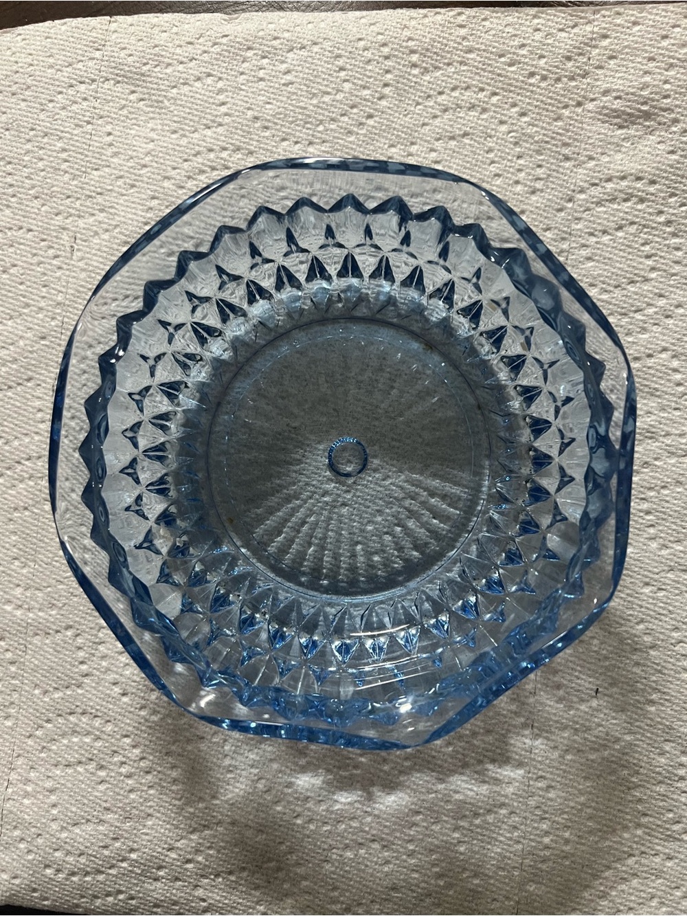 Vintage Indiana Glass Light Blue Diamond Point Cut Glass Bowl